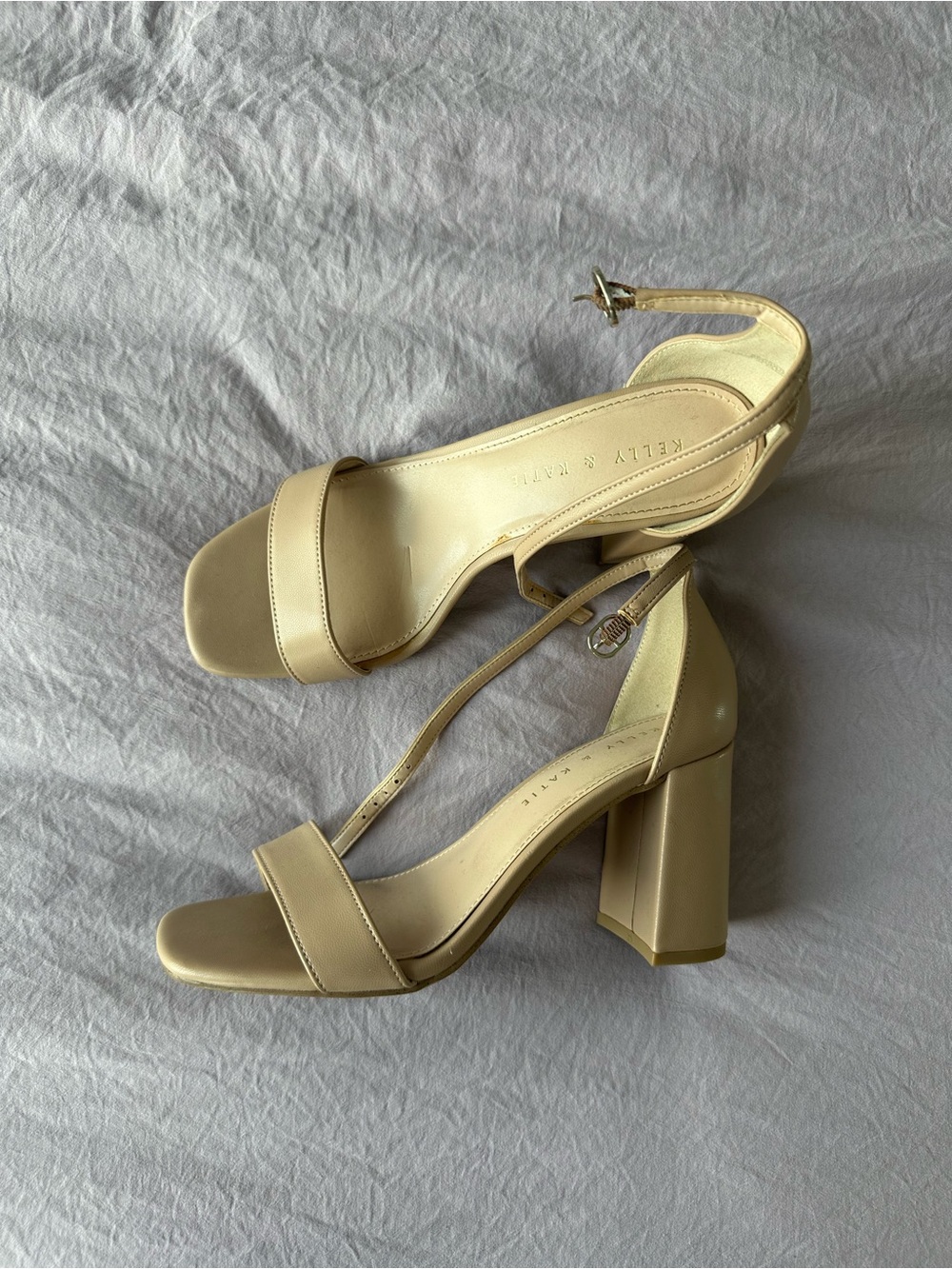 Kelly & Katie Beige Block Heel Ankle-Strap Sandals